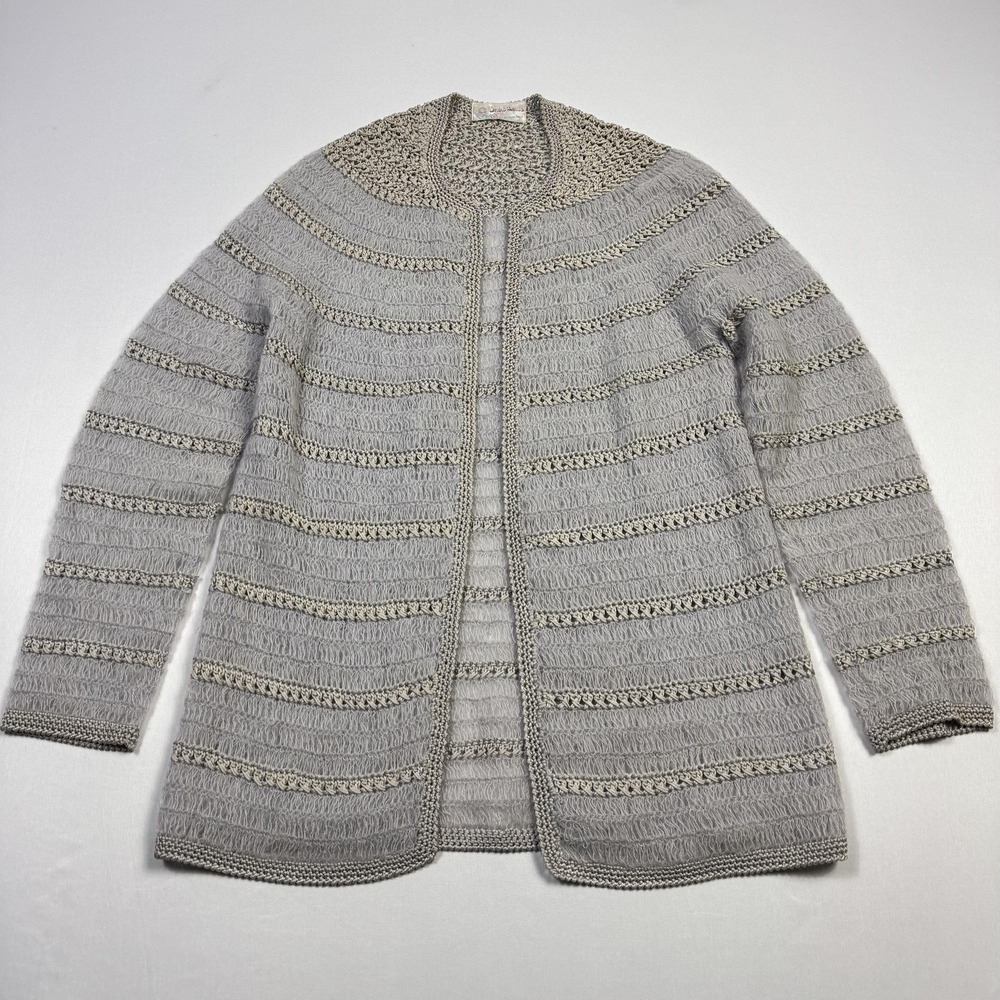 Snow Lotus Cardigan Sweater Womens Small Gray Hand Made‎ Crochet Open Knit Sheer